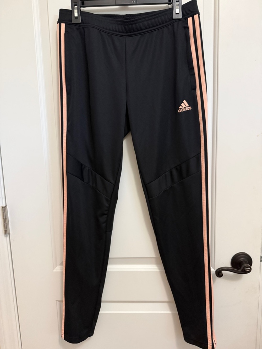 Adidas Women Black Track Soccer Pants with Pink Stripes Medium